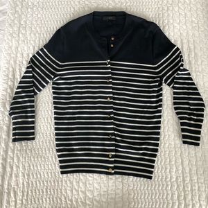 JCrew Navy and White Striped Cardigan